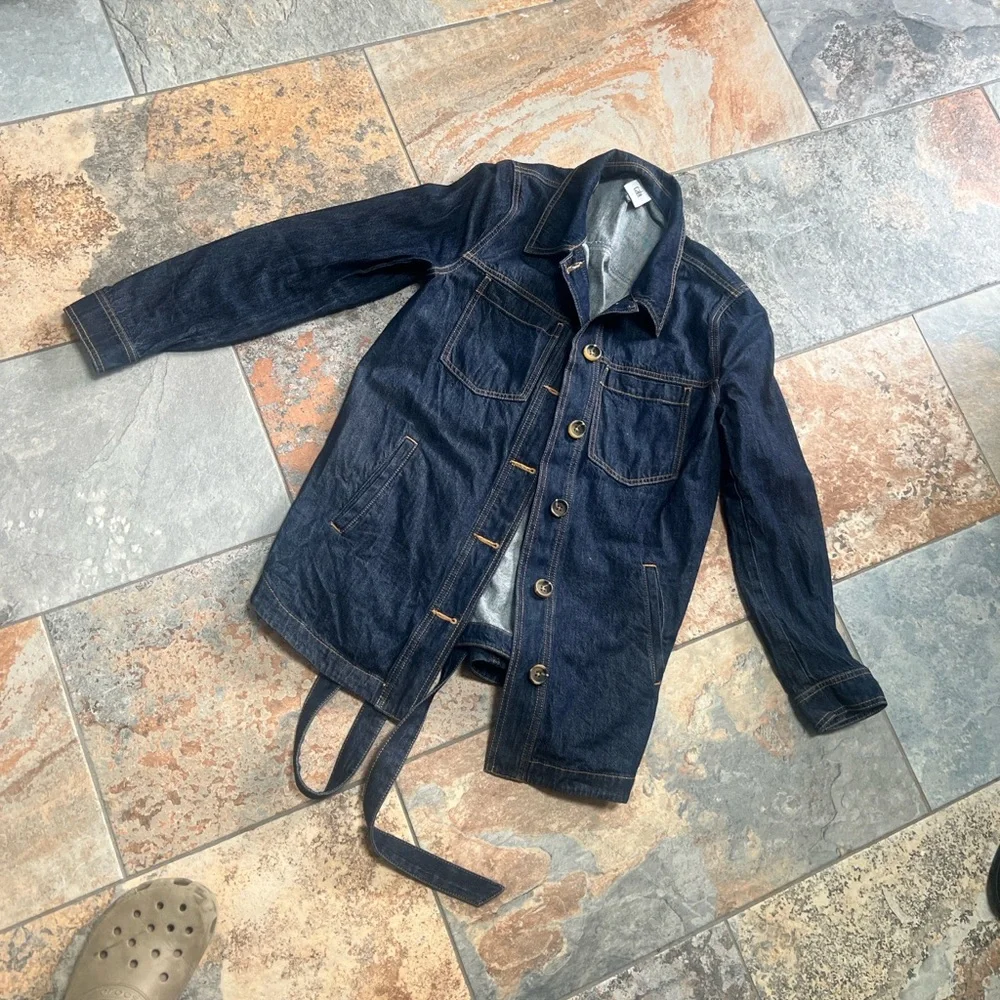 CAbi Dark Blue Denim Belted Jacket